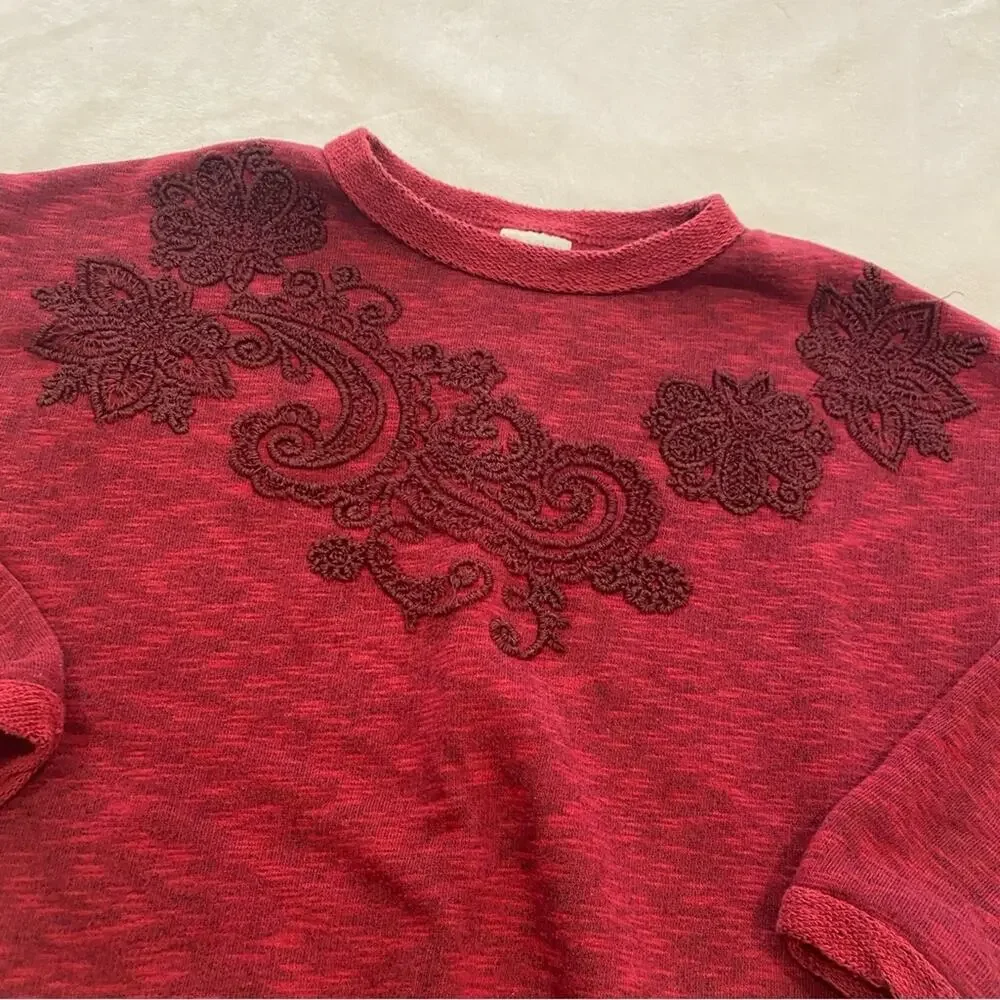 Zara Kids Embroidered Sweatshirt sz 6 Red Zara Sweatshirt